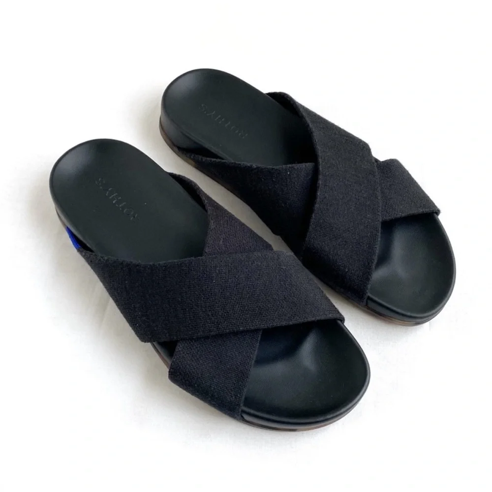 Rothy’s Weekend Black Slides Sandals 7 - Picture 1 of 7